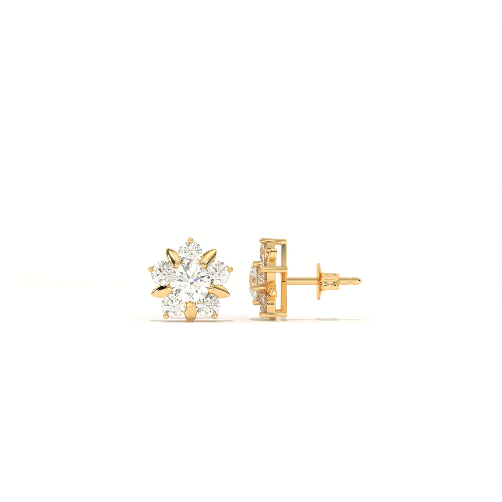 Aarinya Floral Crown Diamond Stud Earrings, he Centurion Minimalist Petal-Prong Rosetta Ear Post