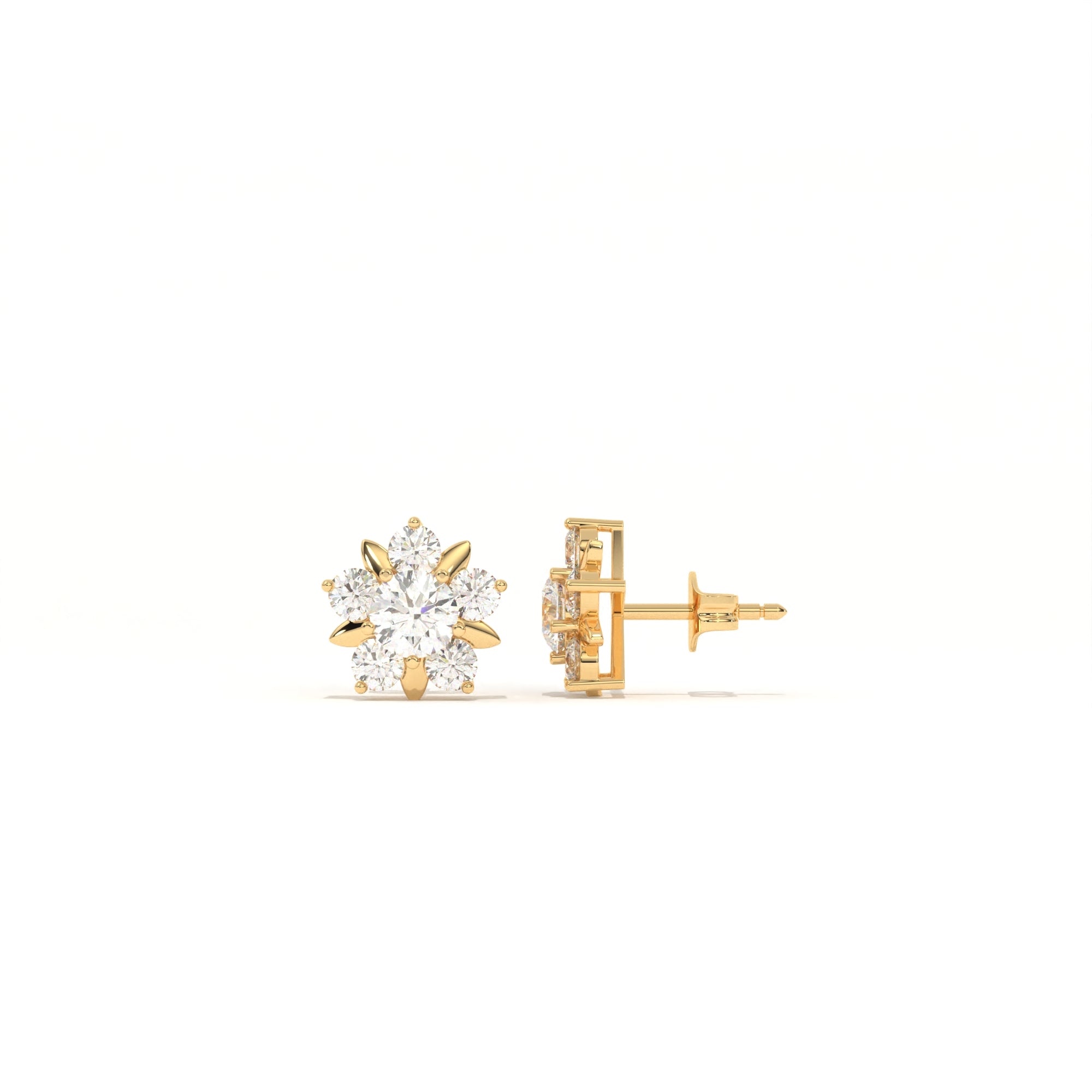 Aarinya Floral Crown Diamond Stud Earrings, he Centurion Minimalist Petal-Prong Rosetta Ear Post