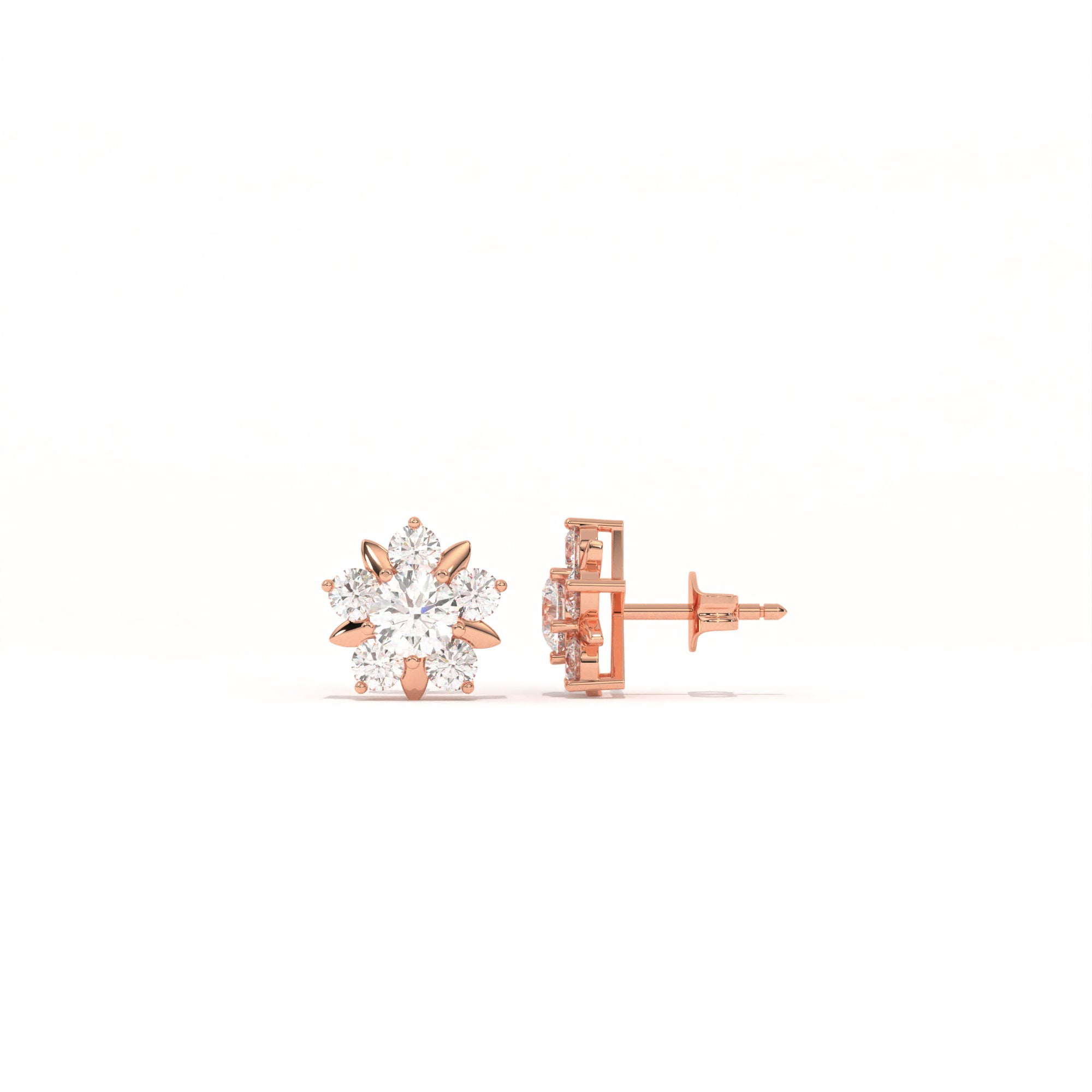 Aarinya Floral Crown Diamond Stud Earrings, he Centurion Minimalist Petal-Prong Rosetta Ear Post
