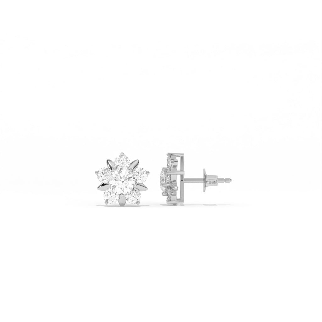 Aarinya Floral Crown Diamond Stud Earrings, he Centurion Minimalist Petal-Prong Rosetta Ear Post