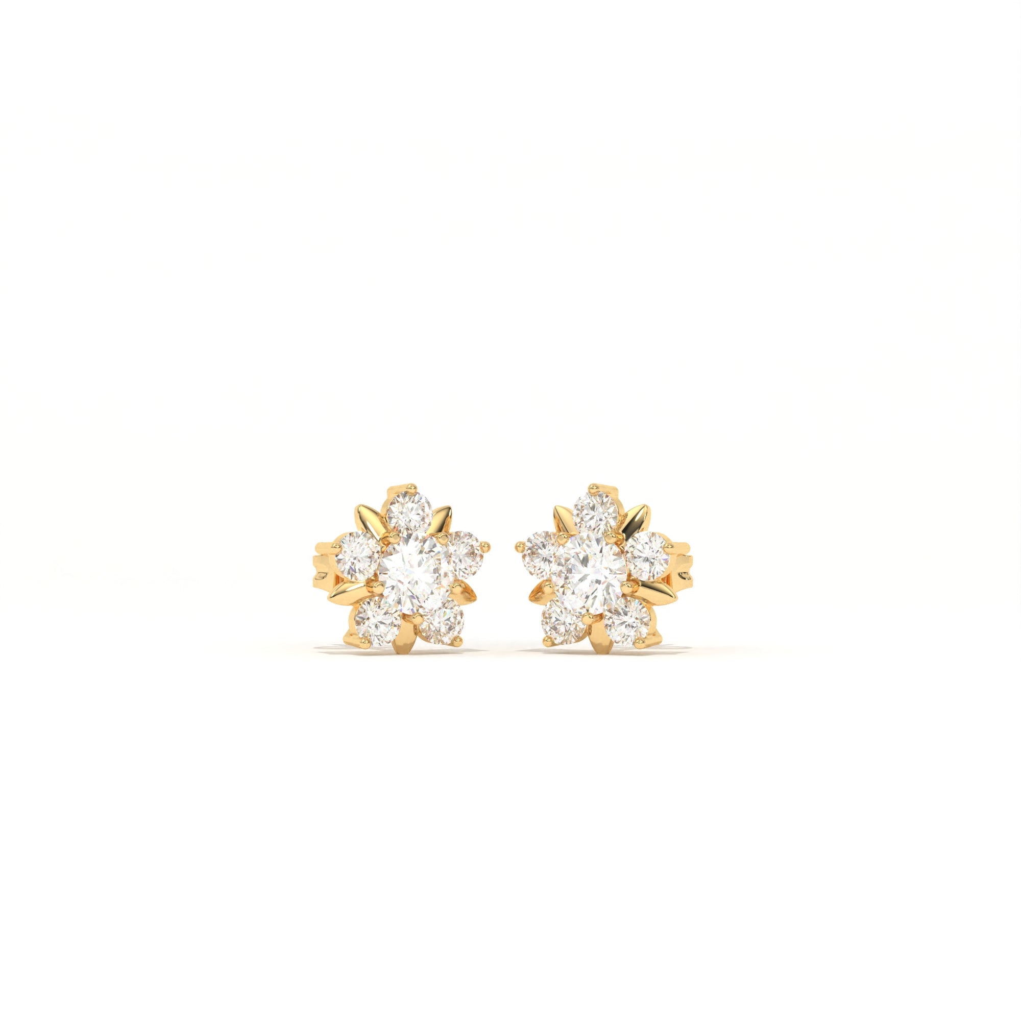Aarinya Floral Crown Diamond Stud Earrings, he Centurion Minimalist Petal-Prong Rosetta Ear Post