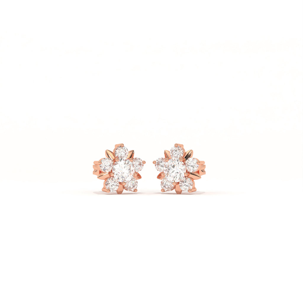 Aarinya Floral Crown Diamond Stud Earrings, he Centurion Minimalist Petal-Prong Rosetta Ear Post