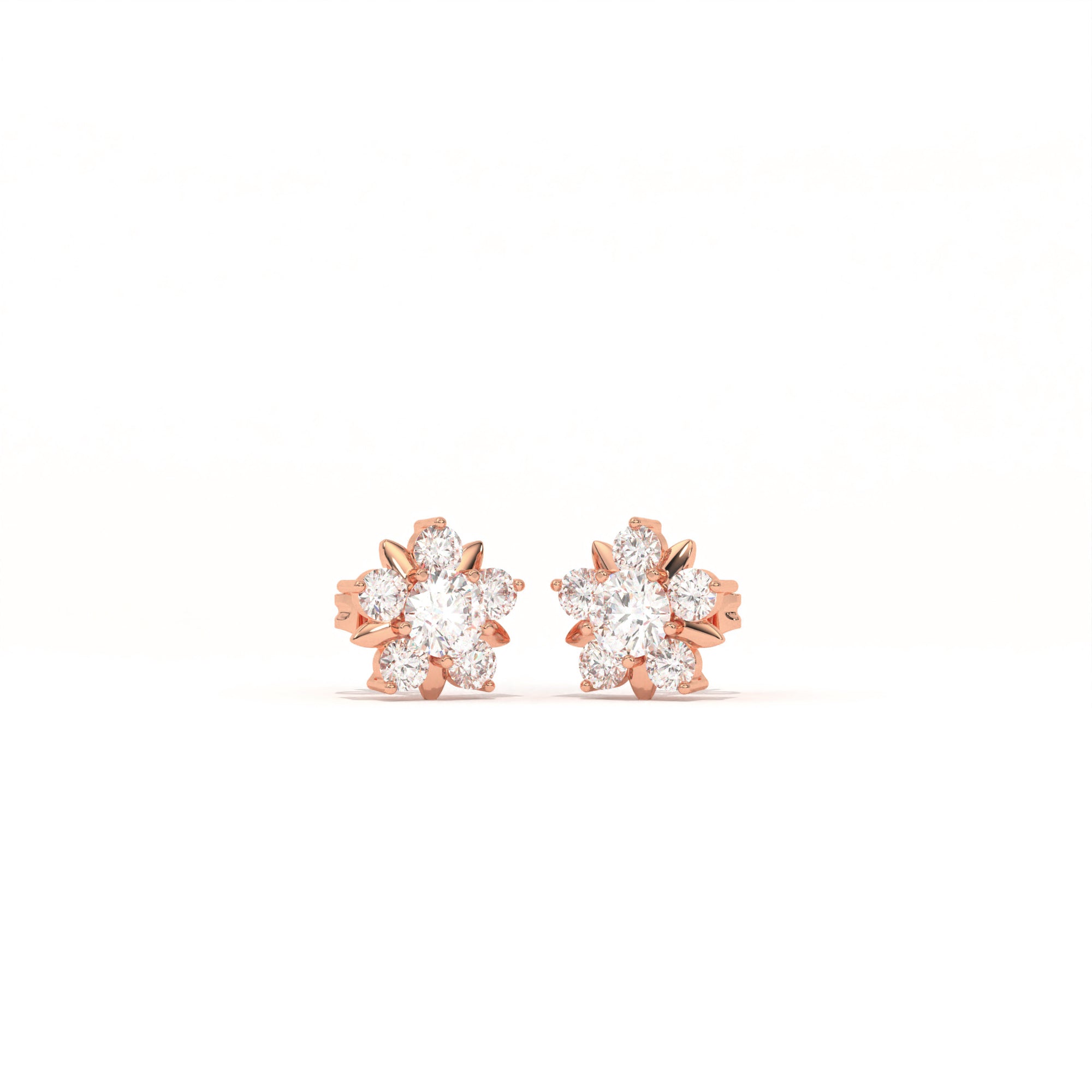 Aarinya Floral Crown Diamond Stud Earrings, he Centurion Minimalist Petal-Prong Rosetta Ear Post