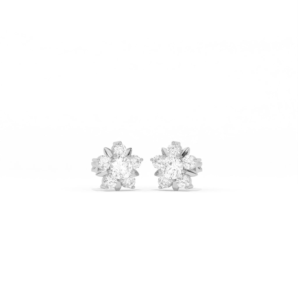 Aarinya Floral Crown Diamond Stud Earrings, he Centurion Minimalist Petal-Prong Rosetta Ear Post