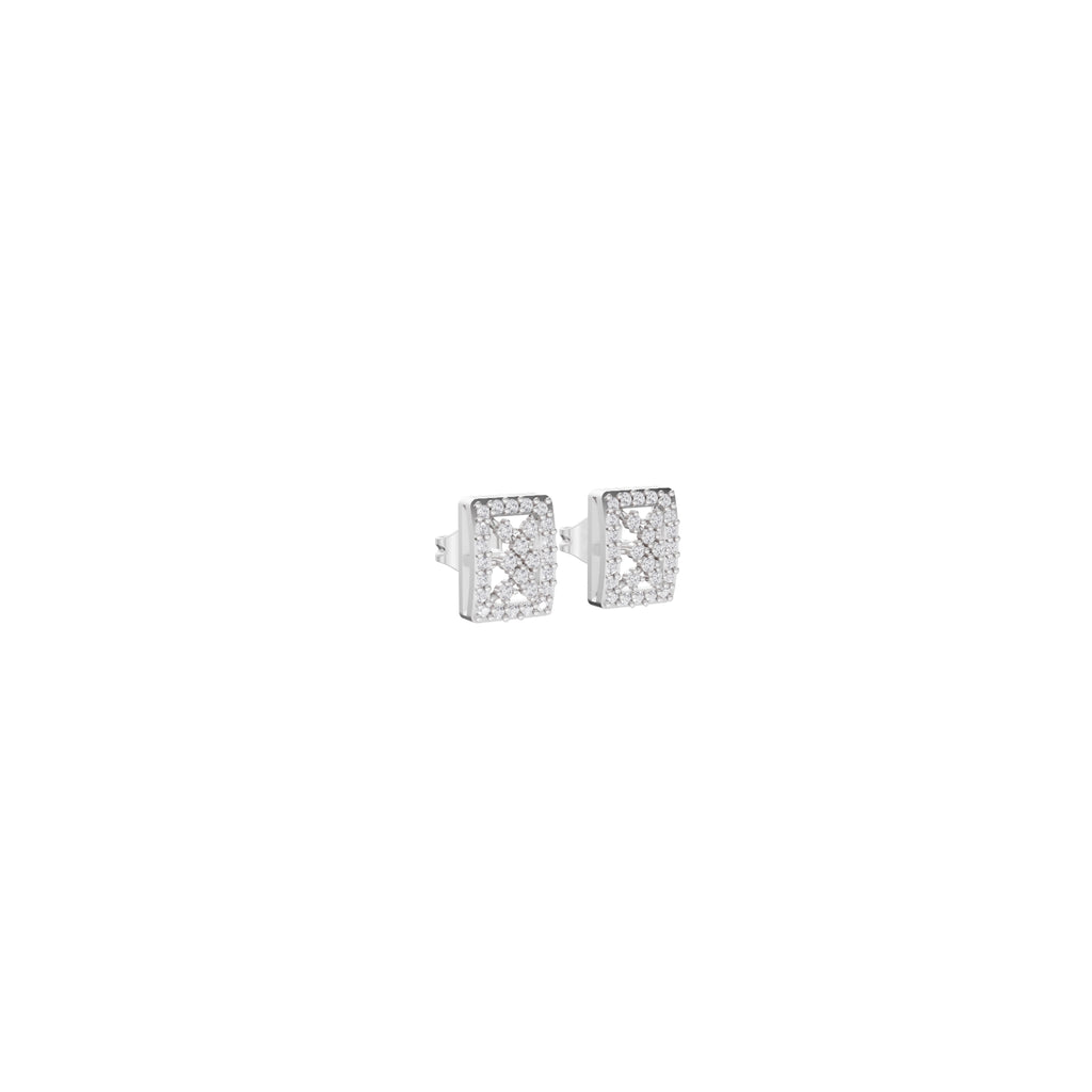 Aarinya Rectangular Openwork Lattice Diamond Stud Earrings