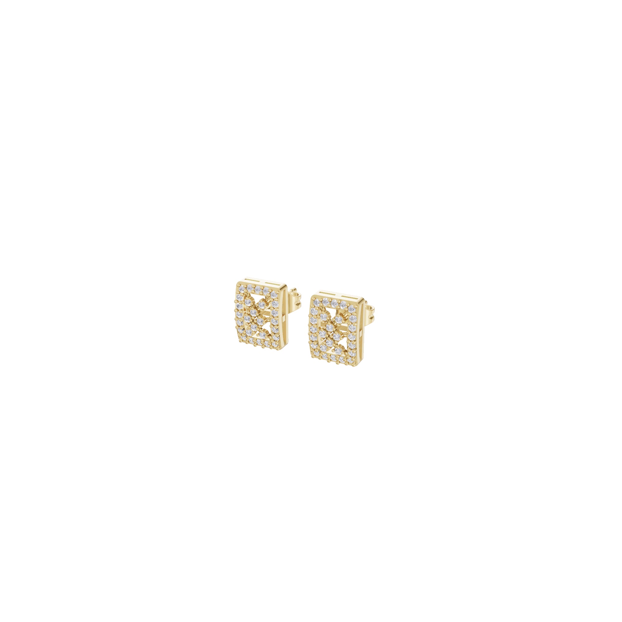Aarinya Rectangular Openwork Lattice Diamond Stud Earrings