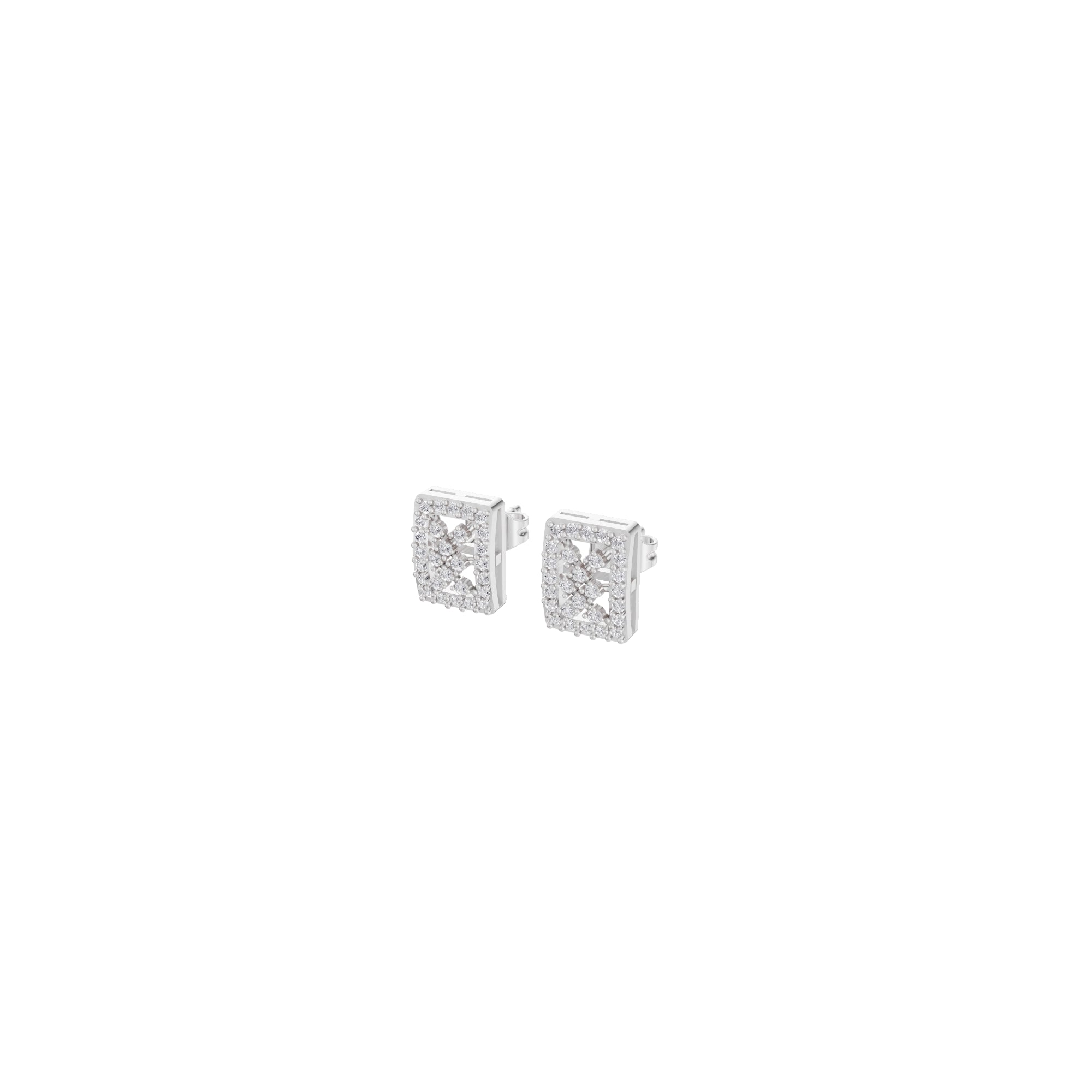 Aarinya Rectangular Openwork Lattice Diamond Stud Earrings