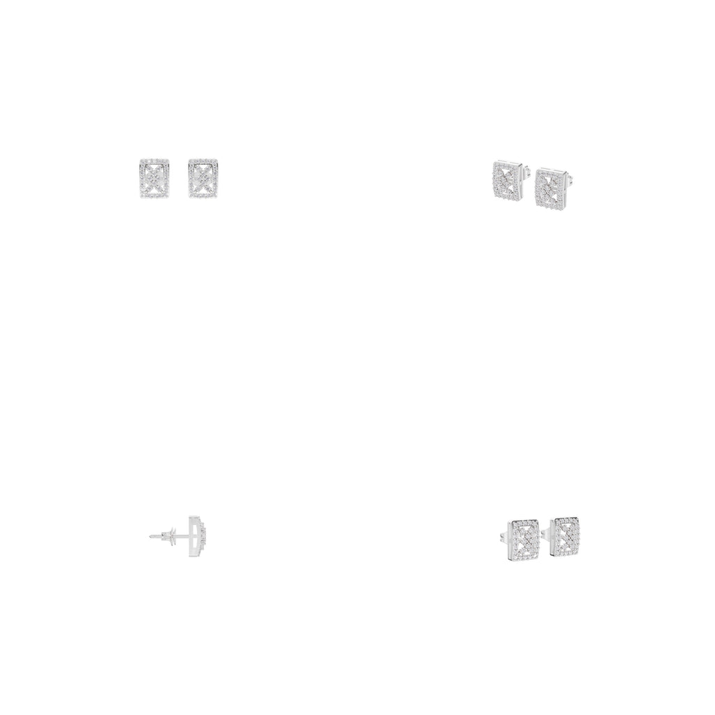 Aarinya Rectangular Openwork Lattice Diamond Stud Earrings