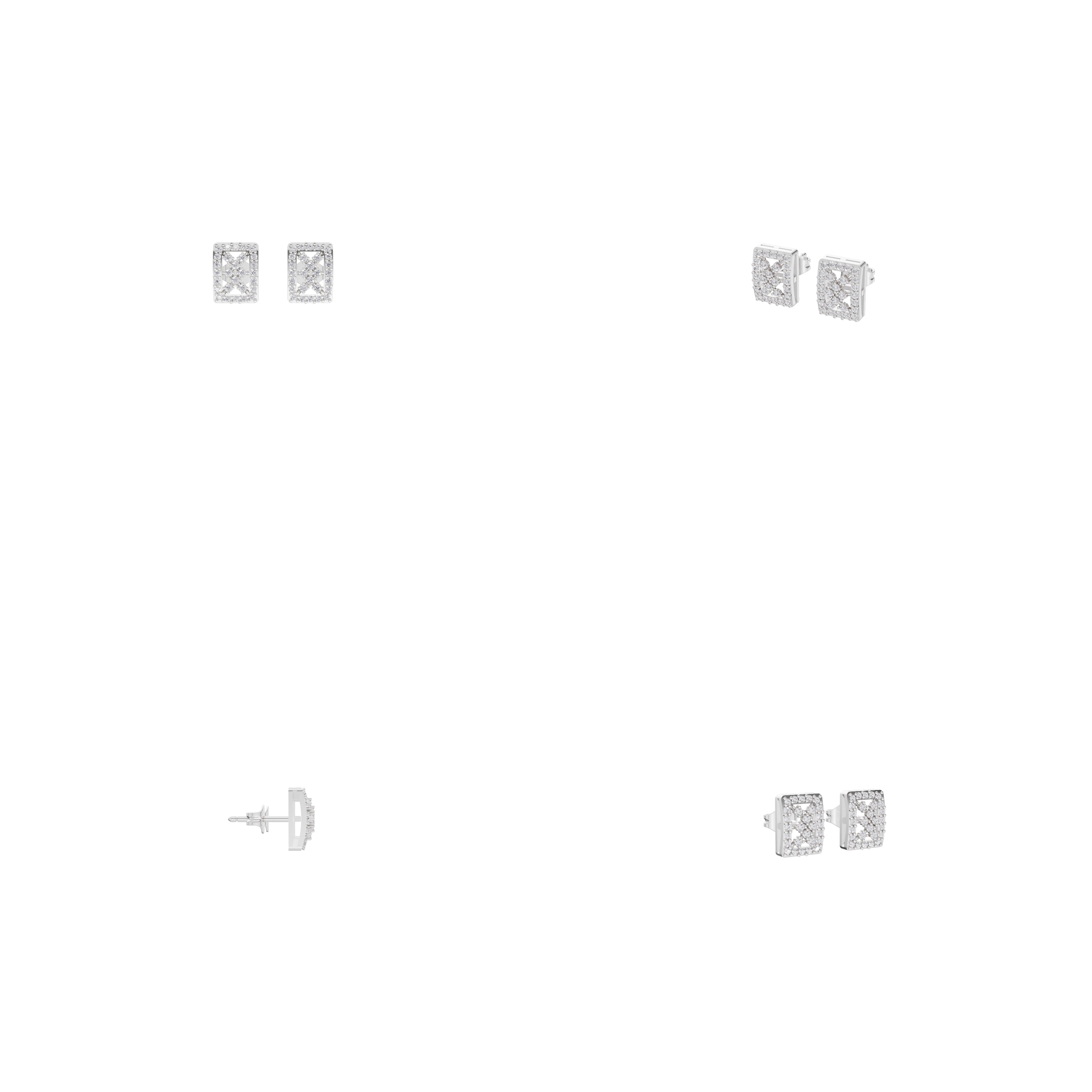 Aarinya Rectangular Openwork Lattice Diamond Stud Earrings