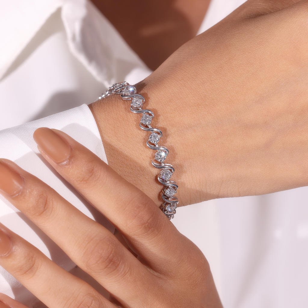 Aarinya Lab-Grown Diamond Wave-Link Eternity Tennis Bracelet, The Centurion Minimalist S-Scroll Interlocking Ribbon Bracelet