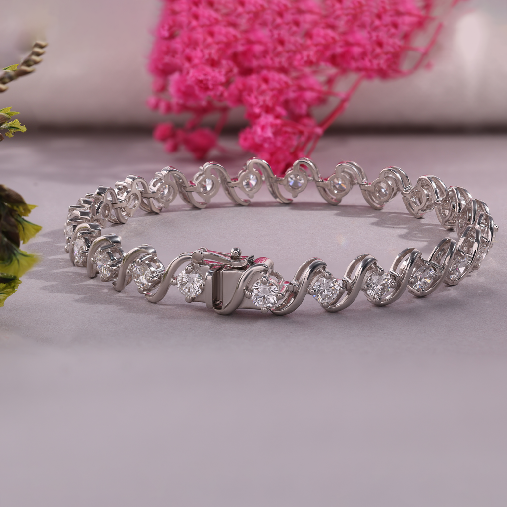 Aarinya Lab-Grown Diamond Wave-Link Eternity Tennis Bracelet, The Centurion Minimalist S-Scroll Interlocking Ribbon Bracelet