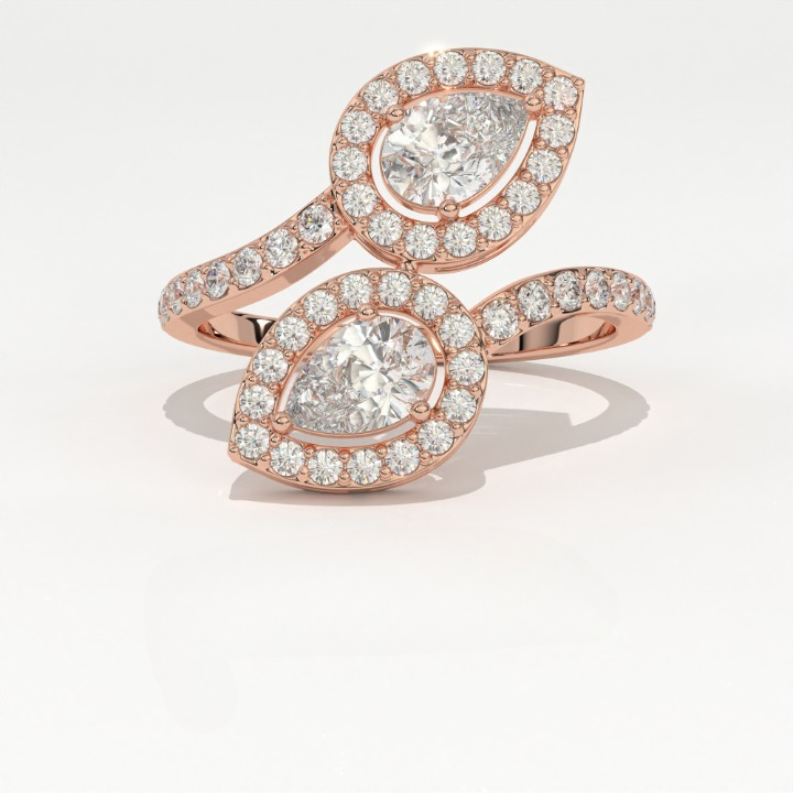 Aarinya  Toi et Moi Pear Diamond Ring, The Duet Pear Ring, The Twin Flame Infinite Ring, Rose Gold Double Pear Ring