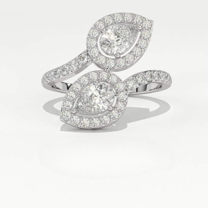 Aarinya  Toi et Moi Pear Diamond Ring, The Duet Pear Ring, The Twin Flame Infinite Ring, Rose Gold Double Pear Ring