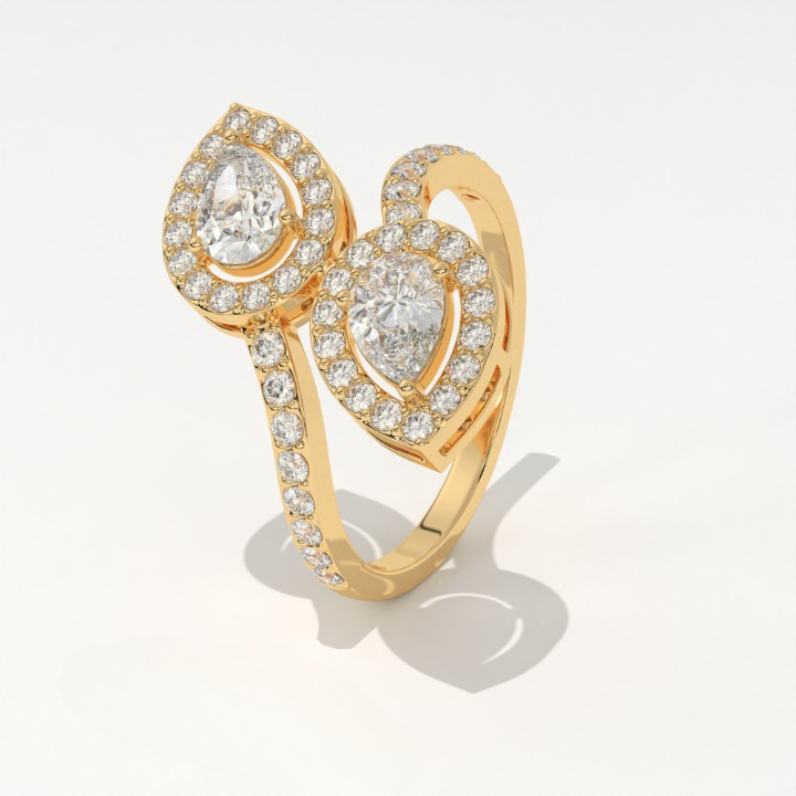 Aarinya  Toi et Moi Pear Diamond Ring, The Duet Pear Ring, The Twin Flame Infinite Ring, Rose Gold Double Pear Ring