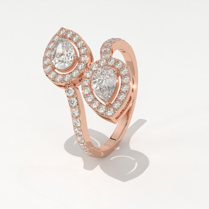 Aarinya  Toi et Moi Pear Diamond Ring, The Duet Pear Ring, The Twin Flame Infinite Ring, Rose Gold Double Pear Ring