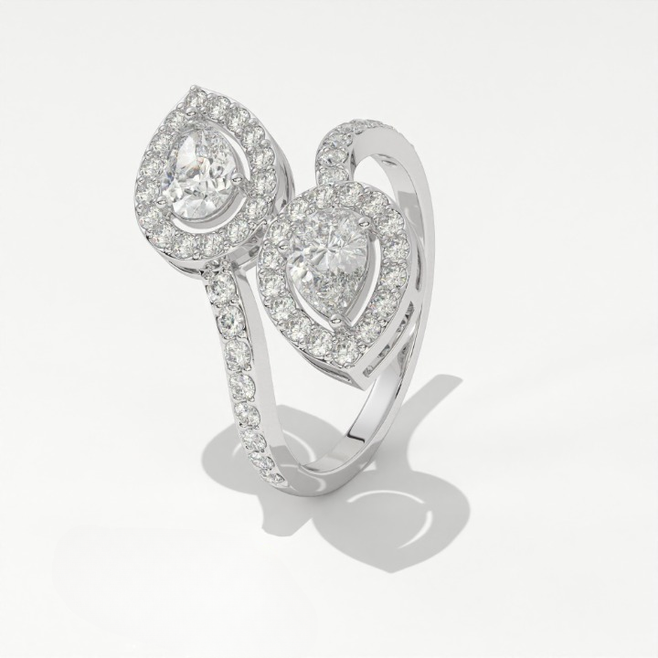 Aarinya  Toi et Moi Pear Diamond Ring, The Duet Pear Ring, The Twin Flame Infinite Ring, Rose Gold Double Pear Ring