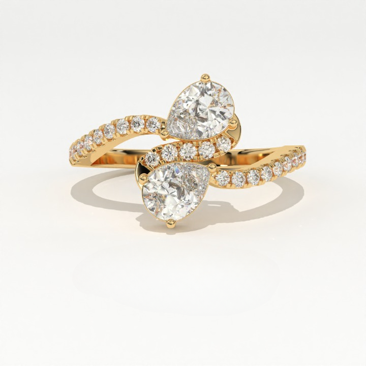 Aarinya Twin Pear Toi et Moi Diamond Ring, The Helix Asymmetric Dual-Pear Ring
