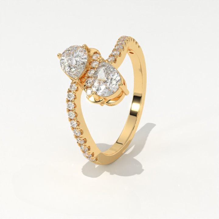 Aarinya Twin Pear Toi et Moi Diamond Ring, The Helix Asymmetric Dual-Pear Ring