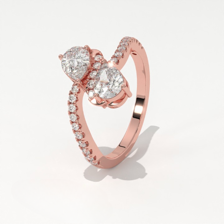 Aarinya Twin Pear Toi et Moi Diamond Ring, The Helix Asymmetric Dual-Pear Ring