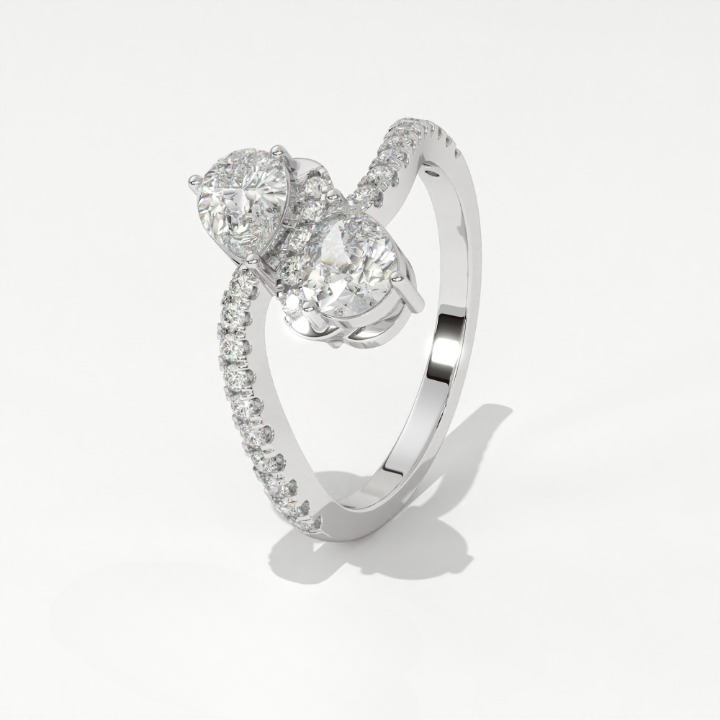 Aarinya Twin Pear Toi et Moi Diamond Ring, The Helix Asymmetric Dual-Pear Ring