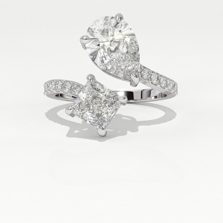 Aarinya Pear & Princess Cut Toi et Moi Ring, The Paradigm Asymmetric Dual Ring, Rose Gold Mixed-Cut Toi et Moi