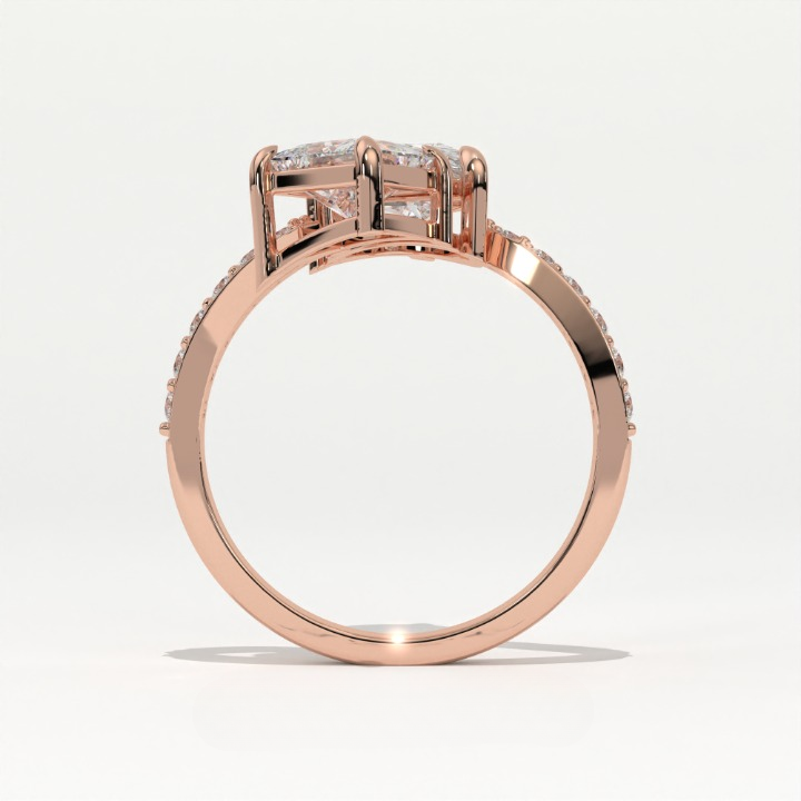 Aarinya Pear & Princess Cut Toi et Moi Ring, The Paradigm Asymmetric Dual Ring, Rose Gold Mixed-Cut Toi et Moi