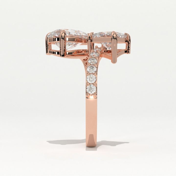 Aarinya Pear & Princess Cut Toi et Moi Ring, The Paradigm Asymmetric Dual Ring, Rose Gold Mixed-Cut Toi et Moi