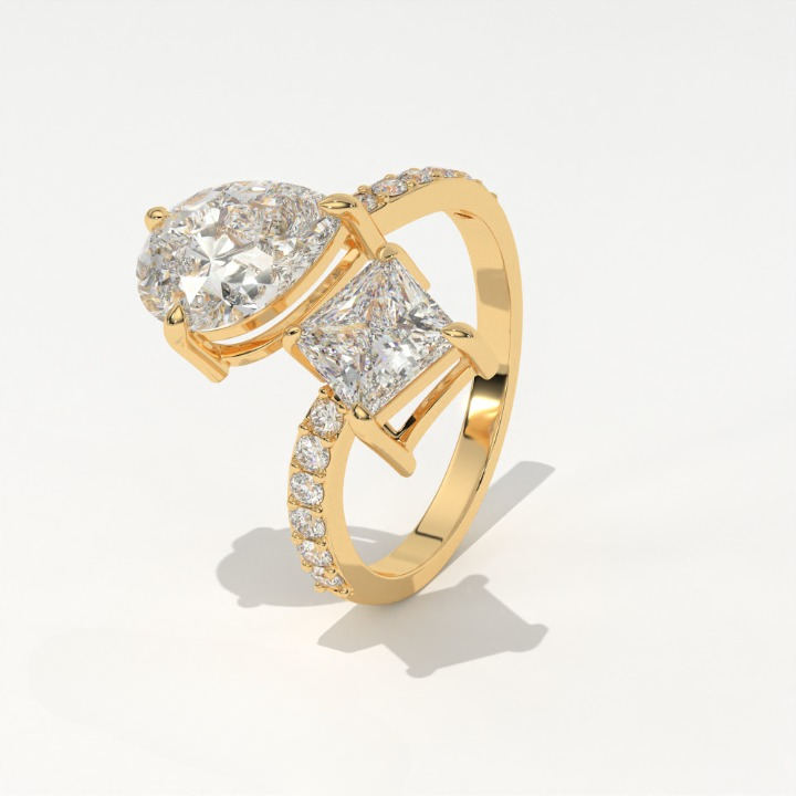 Aarinya Pear & Princess Cut Toi et Moi Ring, The Paradigm Asymmetric Dual Ring, Rose Gold Mixed-Cut Toi et Moi