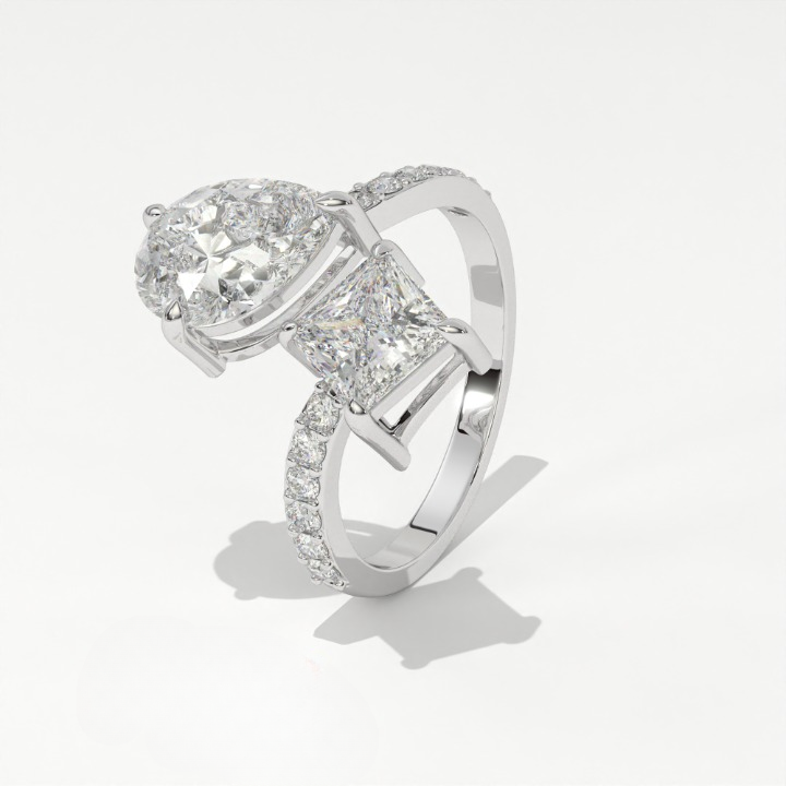Aarinya Pear & Princess Cut Toi et Moi Ring, The Paradigm Asymmetric Dual Ring, Rose Gold Mixed-Cut Toi et Moi