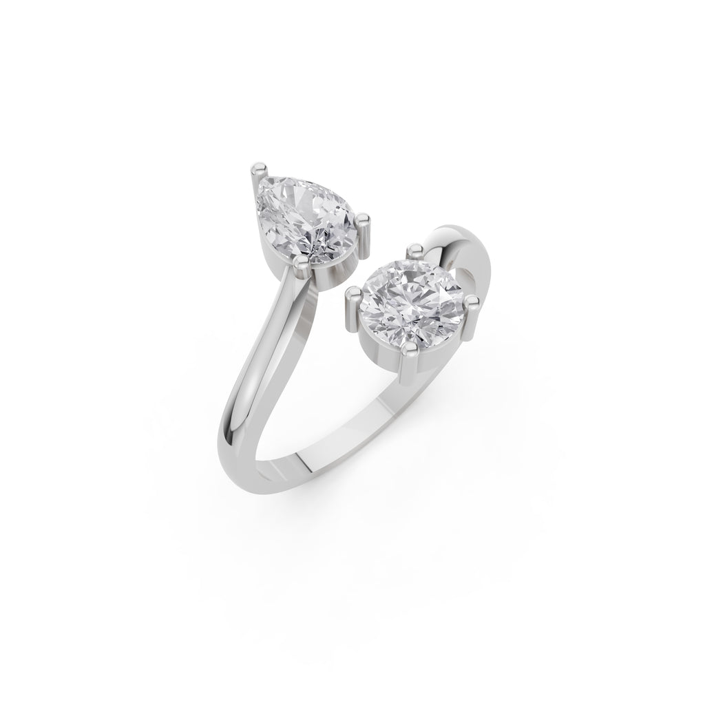 Aarinya Duo-Stone Pear and Round Diamond Toi et Moi Ring, The Duo Pear & Round Toi et Moi Ring