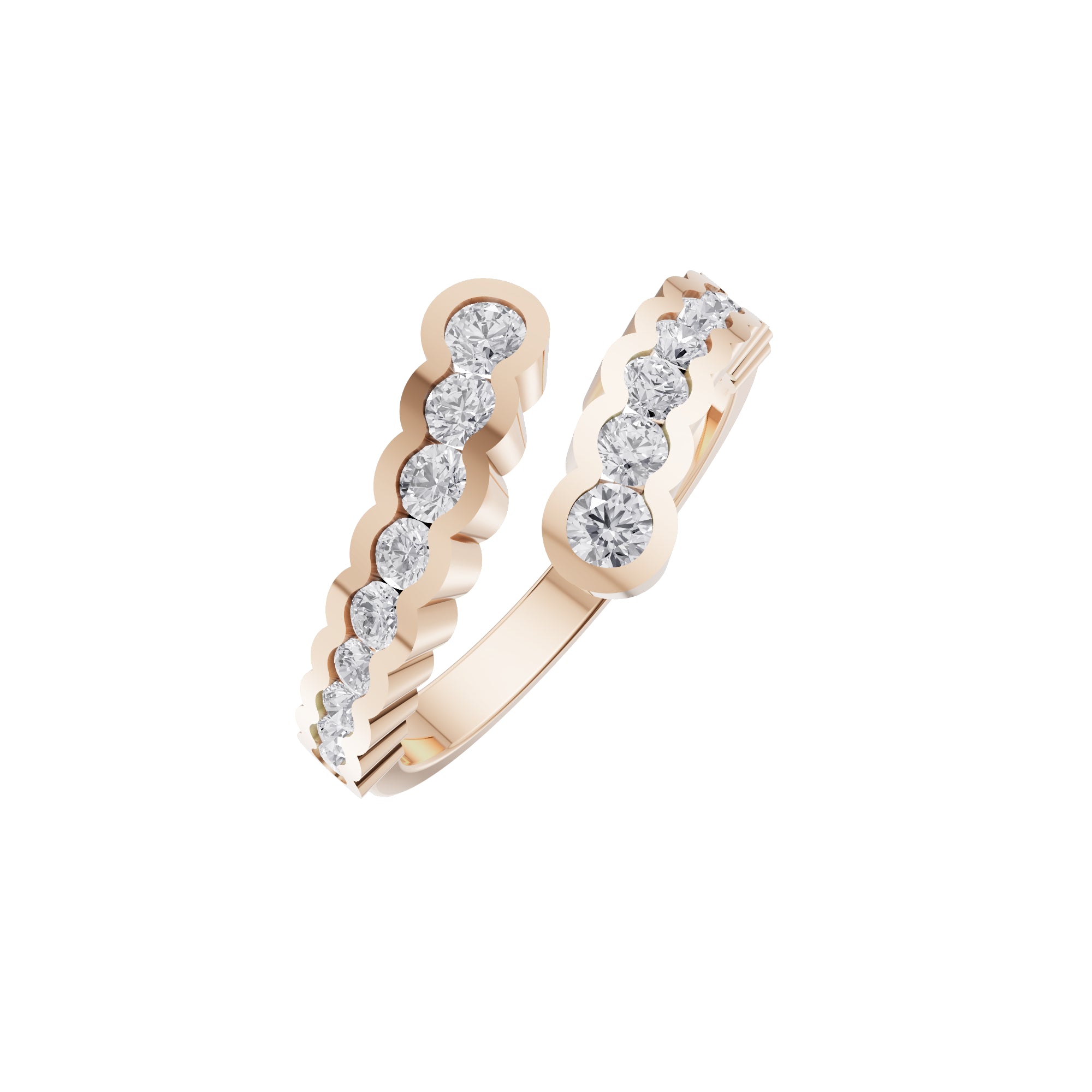 Aarinya Open-Wrap Scalloped Diamond Toi et Moi Ring, The Solstice Continuum Floating Diamond Band