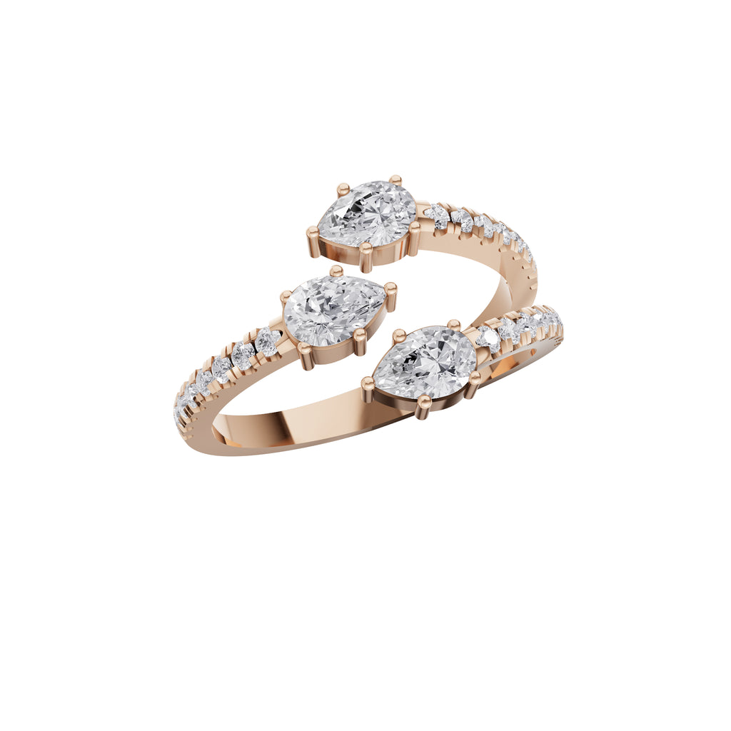 Aarinya Spiral Trio Pear Diamond Statement Ring