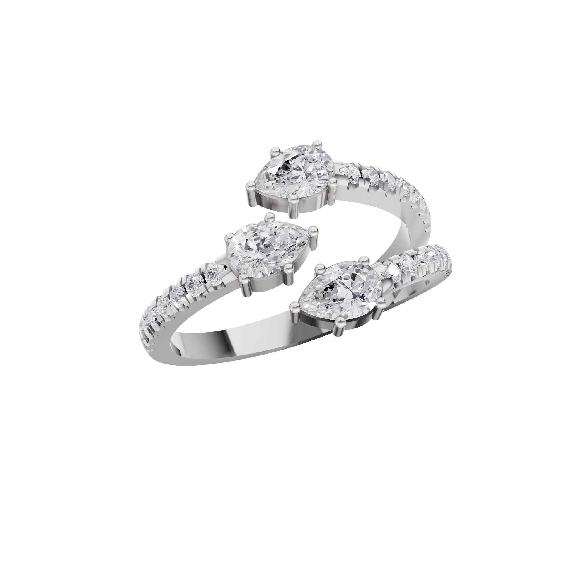 Aarinya Spiral Trio Pear Diamond Statement Ring