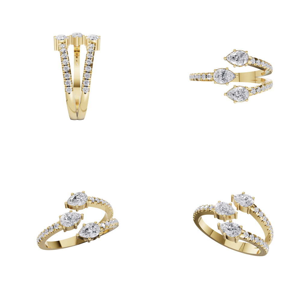 Aarinya Spiral Trio Pear Diamond Statement Ring