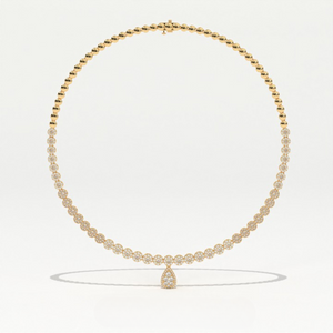 Aarinya Diamond Halo Tennis Necklace with Pear Pendant Drop
