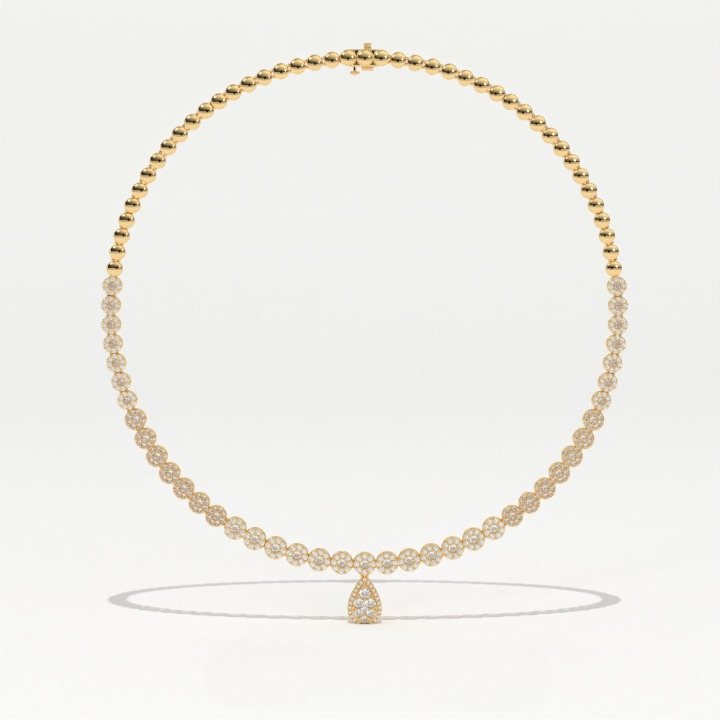 Aarinya Diamond Halo Tennis Necklace with Pear Pendant Drop
