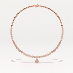 Aarinya Diamond Halo Tennis Necklace with Pear Pendant Drop
