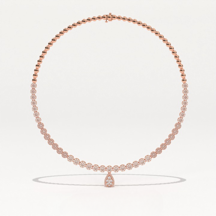 Aarinya Diamond Halo Tennis Necklace with Pear Pendant Drop