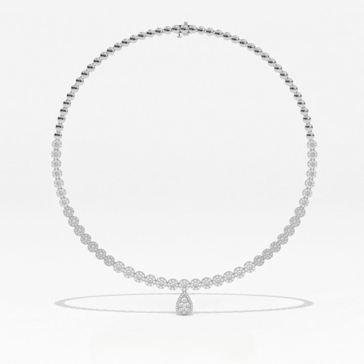 Aarinya Diamond Halo Tennis Necklace with Pear Pendant Drop