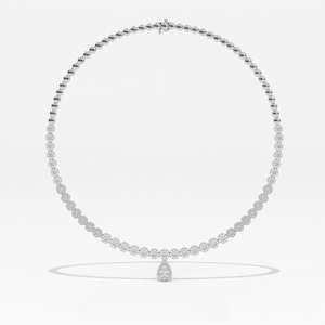 Aarinya Diamond Halo Tennis Necklace with Pear Pendant Drop
