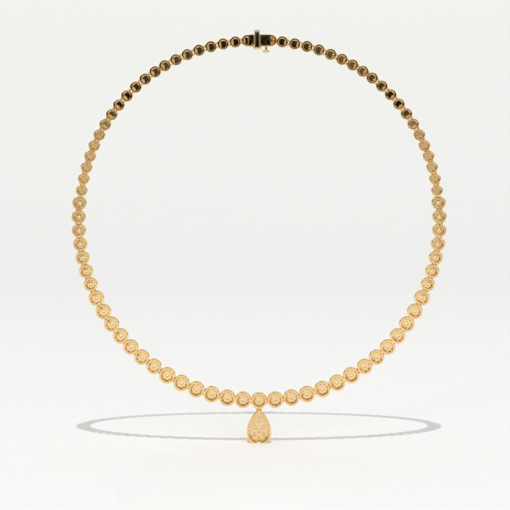 Aarinya Diamond Halo Tennis Necklace with Pear Pendant Drop