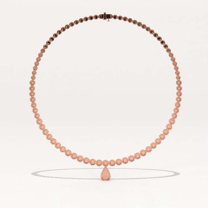Aarinya Diamond Halo Tennis Necklace with Pear Pendant Drop