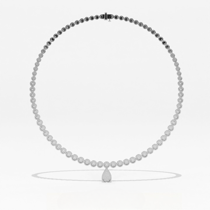 Aarinya Diamond Halo Tennis Necklace with Pear Pendant Drop