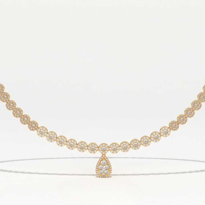 Aarinya Diamond Halo Tennis Necklace with Pear Pendant Drop