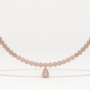 Aarinya Diamond Halo Tennis Necklace with Pear Pendant Drop