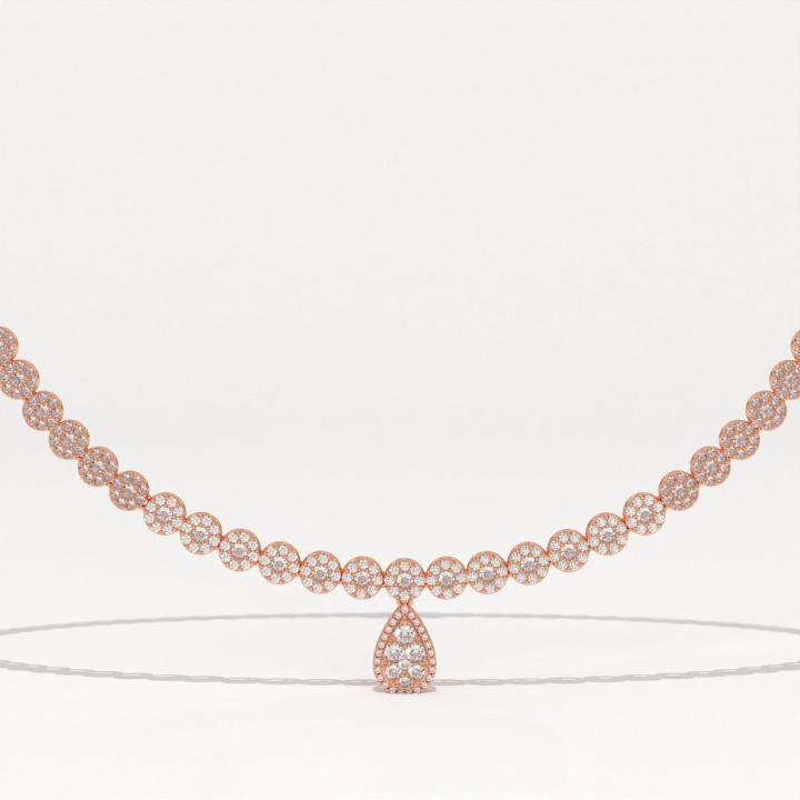 Aarinya Diamond Halo Tennis Necklace with Pear Pendant Drop