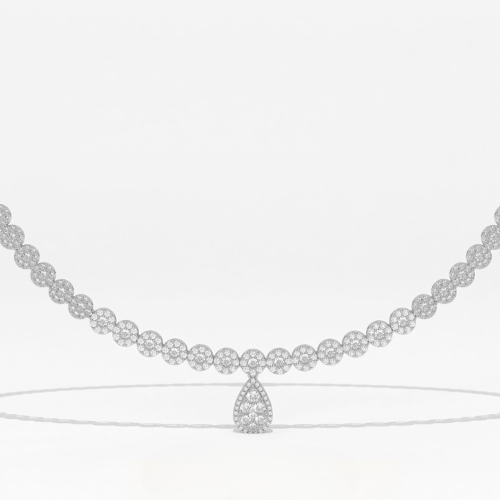 Aarinya Diamond Halo Tennis Necklace with Pear Pendant Drop