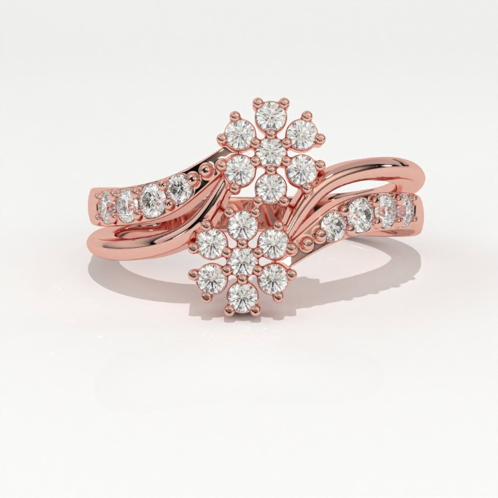 Aarinya Twin Floral Cluster Diamond Ring, The Helix Dual Rosette Ring, Twin Cluster Bypass Ring