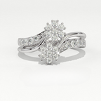 Aarinya Twin Floral Cluster Diamond Ring, The Helix Dual Rosette Ring, Twin Cluster Bypass Ring