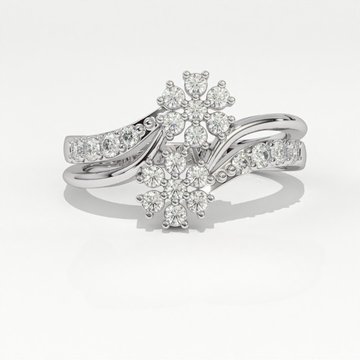 Aarinya Twin Floral Cluster Diamond Ring, The Helix Dual Rosette Ring, Twin Cluster Bypass Ring